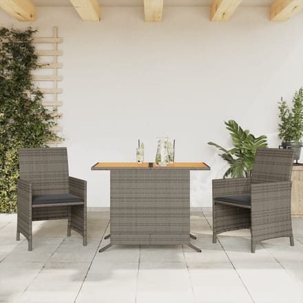 vidaXL - 3-delige - Bistroset - met - kussens - poly - rattan - grijs