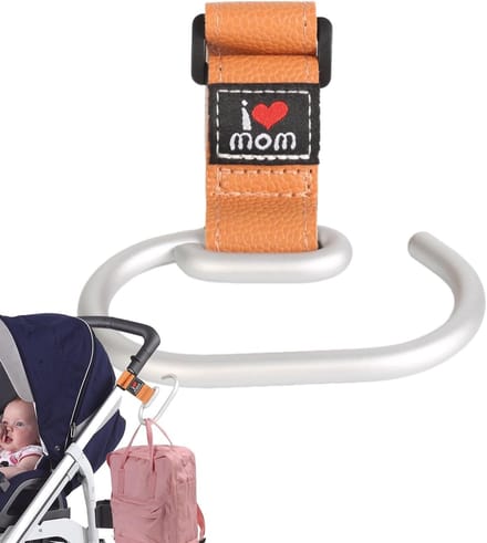 Kinderwagen Haak - Draagclip Organizer - Winkelwagen Accessoire - Aluminium Legering - 9 x 5.5cm - Bruin/Grijs