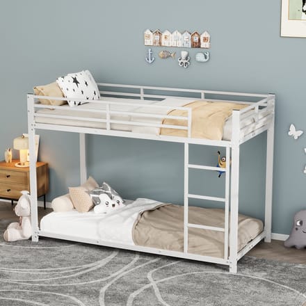 REDOM etagenbed 90x200 cm – Metalen frame wit – 26 cm veiligheidsranden – 23 latten per bed