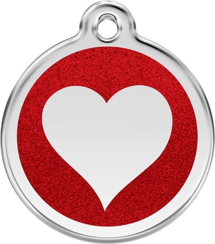Red Dingo Hondenpenning 38 mm hart glitter rood