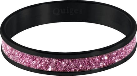 Quiges Stapelring Dames - Vulring Roze Glitter - RVS Zwart - Maat 21 - Hoogte 4mm