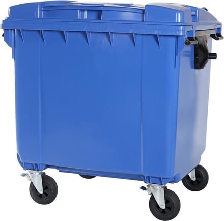 4-wiel afvalcontainer - 1100 liter - vlak deksel - blauw