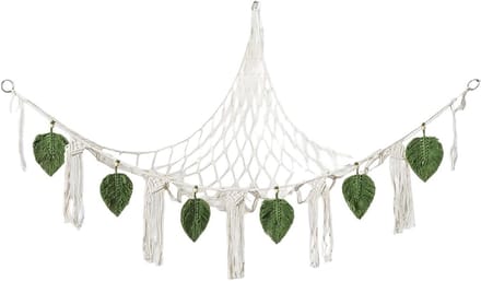 Hangmat Pluche - Speelgoedhouder - Speelgoed Opbergen - Boho Kwastjes - 140 x 110 cm - Groen Wit