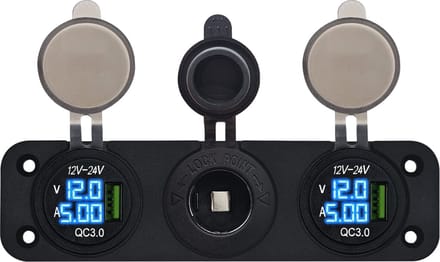 ProRide 12V USB Autolader 1 Poort - Voltmeter en 12V/24V Sigarettenplug - Drievoudig inbouw
