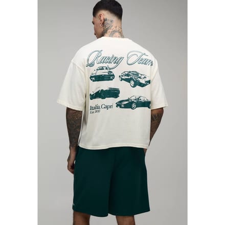 Lang Oversized Boxy Italia Capri T-shirt & Wijde Short Set | Forest | Size Medium