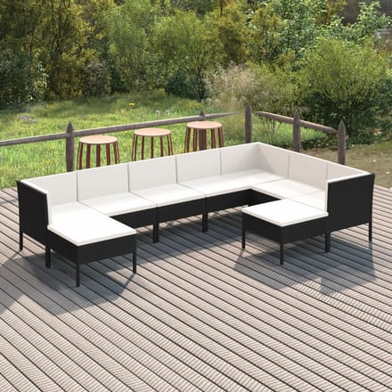 vidaXL - 9-delige - Loungeset - met - kussens - poly - rattan - zwart