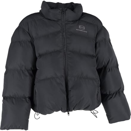 Balenciaga Logo Zip-Up Cropped Down Jacket in Black Polyester