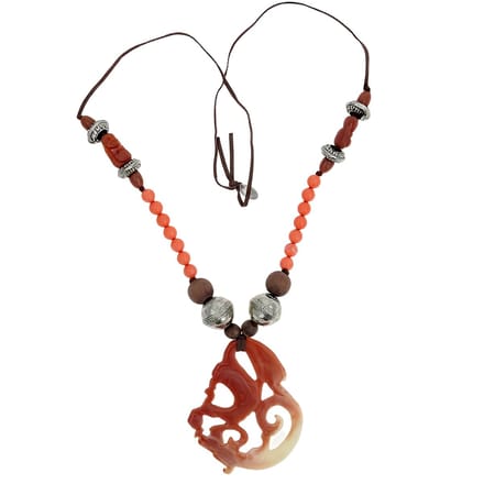 Behave - Lange ketting dames - Boho etnische stijl - Oranje bruin - 90 cm