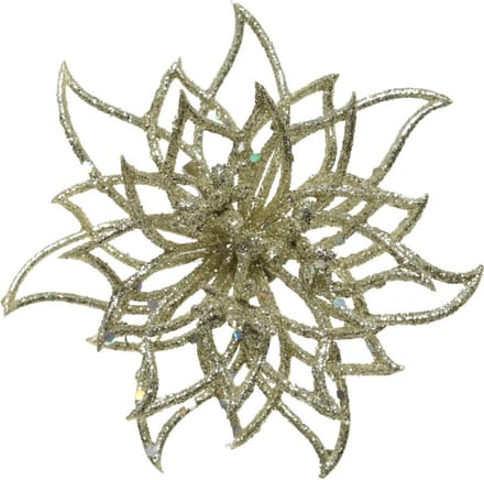 Decoris Kerstster Glitter - champagne goud - 14 cm - op clip - decoratiebloem - kerstversiering