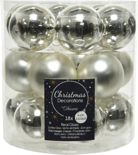Decoris Kleine kerstballen - 18x st - zilver - D4 cm - glas - kerstversiering