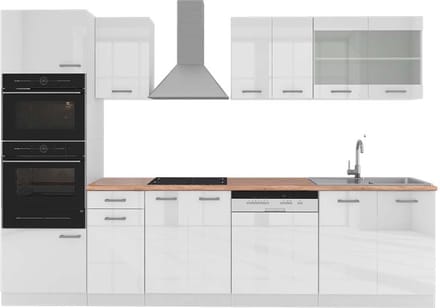 Vicco R-Line Complete keukeneenheid – 300 cm met hoge kast, WB Eik Wit hoogglans/wit