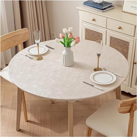Ronde waterdichte tafelhoes met elastiek - Beige 140 cm
