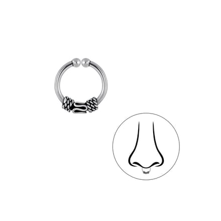 Joy|S - Zilveren septum neuspiercing clip - 12 mm - Bali - geoxideerd