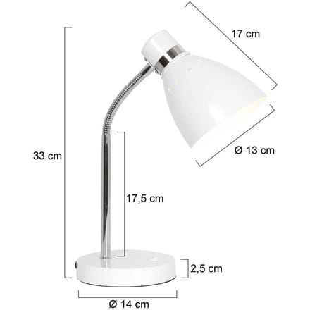Tafellamp Spring 3391W Wit - Kantelbaar - Kunststof & Metaal - Steinhauer