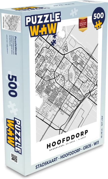 Puzzel Stadskaart - Hoofddorp - Grijs - Wit - Legpuzzel - Puzzel 500 stukjes - Plattegrond
