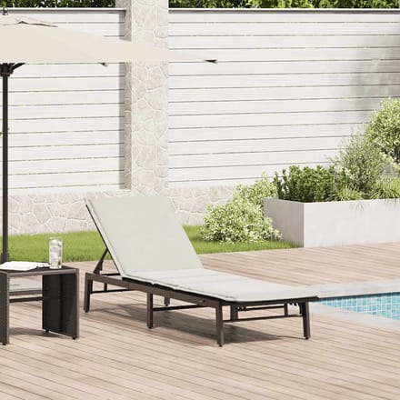 vidaXL - Ligstoel - met - kussen, - zwart - polyrotan