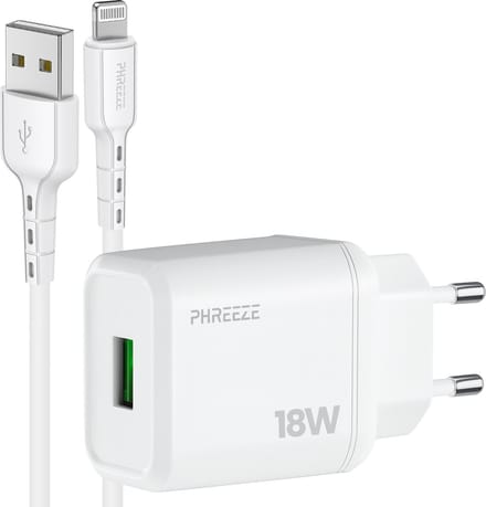 Phreeze usb lader geschikt voor iPhone en iPad met Lightning kabel - 5v 3a usb power adapter - Met oplaadkabel voor 14 13 12 11 pro max plus