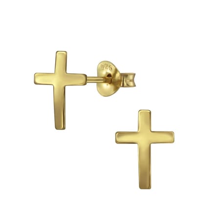 Joy|S - Zilveren kruis oorbellen - 7 x 11 mm - gold plated