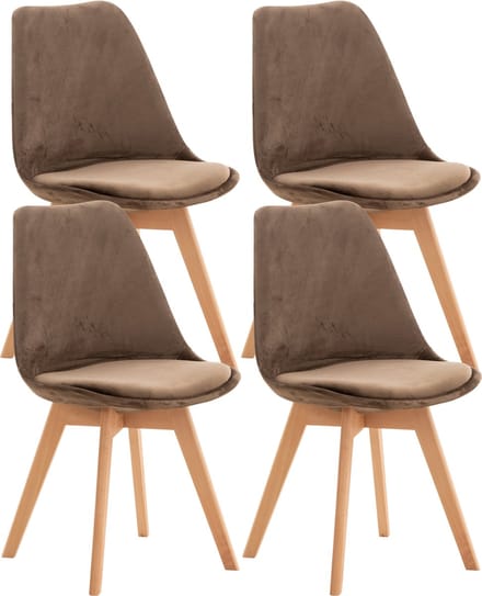 CLP Set van 4 Eetkamerstoelen Linares - met rugleuning - beukenhouten frame - Fluweel/donkerbruin