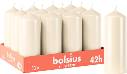 Bolsius - Gladde Stompkaarsen - 12 stuks - Ivoor - 15 cm - 42 branduren