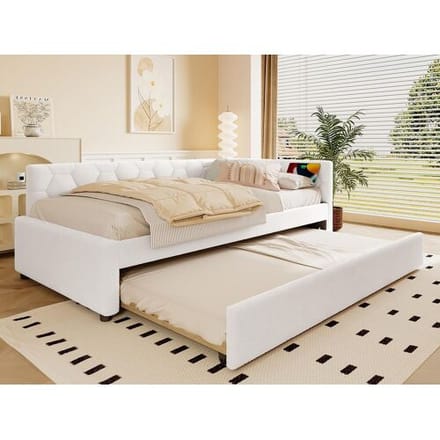 ModernLuxe Slaapbank 90×200 cm - met opbergbed - met USB-poort + Type-C - wit (zonder matras)