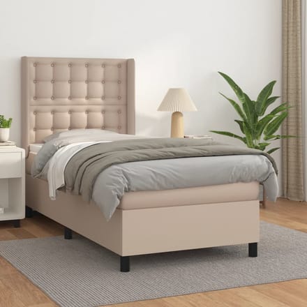 vidaXL - Boxspring - met - matras - kunstleer - cappuccinokleurig - 90x190 - cm