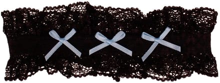 Kousenband Zwart met Kant & Lichtblauwe Strikjes - 33cm Elastisch