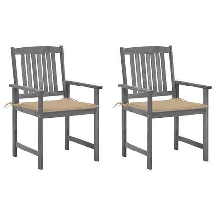 vidaXL - Tuinstoelen - 2 - st - met - kussens - massief - acaciahout - grijs