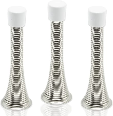 Set van 3 verchroomde veerbelaste deurstoppers met reserve rubberen eindkappen