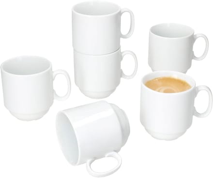 MamboCat Set van 6 TOMMY stapelbare koffiemokken wit porselein 220ml