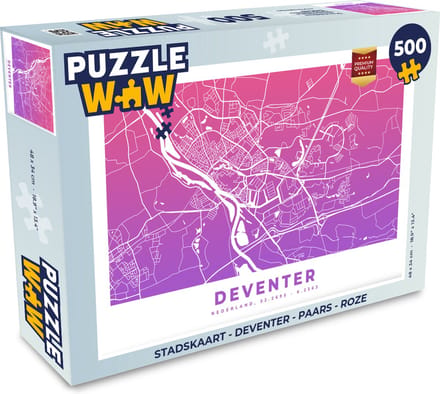 Puzzel Stadskaart - Deventer - Paars - Roze - Legpuzzel - Puzzel 500 stukjes - Plattegrond