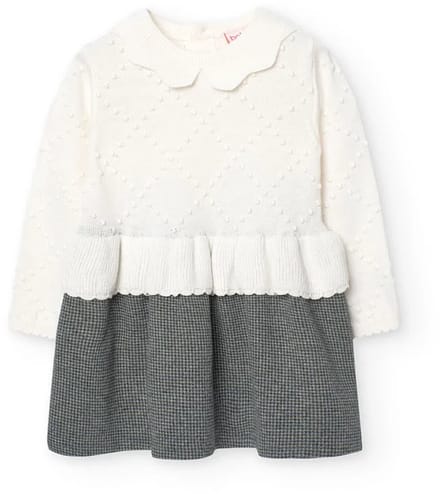 Boboli Knitwear Combined Lang Mouw Jurk Wit,Grijs 18 Months Meisje