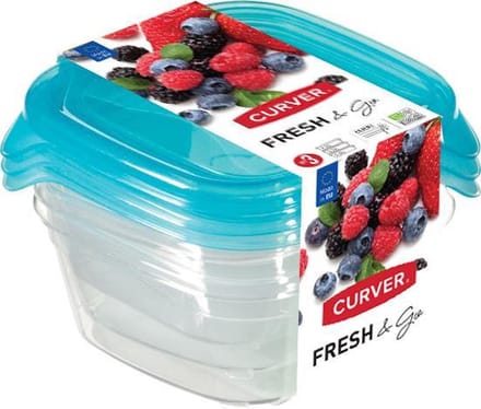 Curver Set Fresh&Go Vierkant - 3x0,25l - Transparant /Blauw
