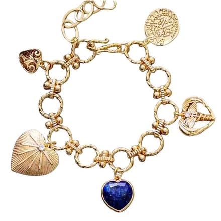 Marama - Bedelarmband Heart - verstelbaar - gold plated - lapis edelsteen - goud - blauw