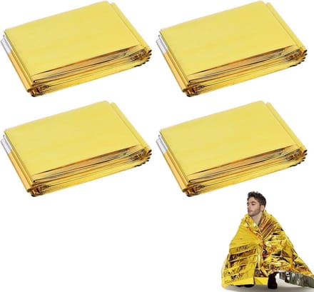 Set van 4 Reddingsdekens Nooddekens Thermodeken Warmtefolie Waterdicht Scheurvast Outdoor Survival
