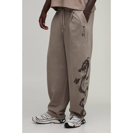 Joggingbroek Met Ballonpasvorm En Drakenprint Gewassen | Taupe | Size Medium