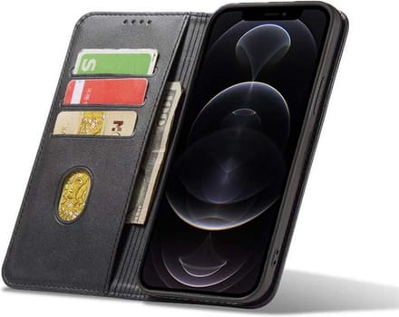 Smartphonica iPhone 12 Pro Max leren hoesje met magnetische sluiting - Zwart geschikt voor iPhone 12 Pro Max