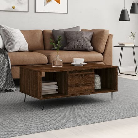 vidaXL - Salontafel - 90x50x36,5 - cm - bewerkt - hout - bruin - eikenkleur