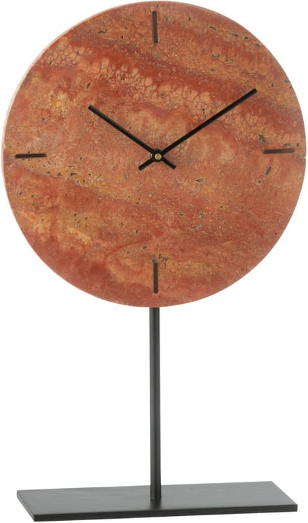 J-Line klok Rond Marmer - steen - terracotta/zwart
