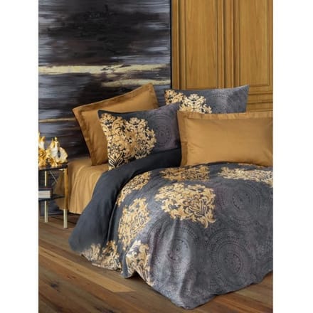 Parure de lit - 1 housse de couette 220 x 240 cm + 2 taies d'oreiller 60 x 60 cm - Satiné 100% coton - Anthracite beige