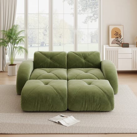 MODFU Modulaire 2-Zitsbank - Frameloos - Met 2 Poefs - Voor Woonkamer - Chenille - Groen