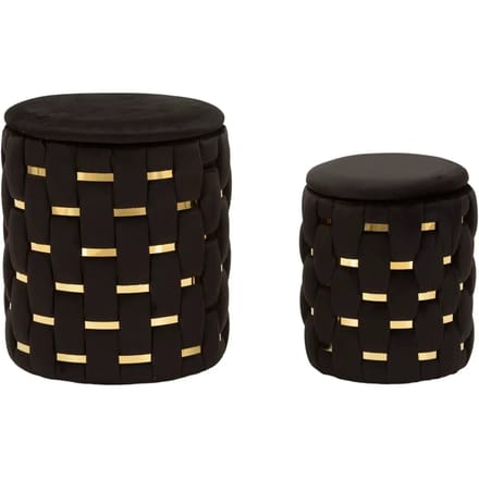 Opbergkruk Puff With Storage Shanty Black Set 2 Pcs Ø 37×42 cm