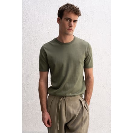 Heren Crew Neck Geribbelde T-shirt