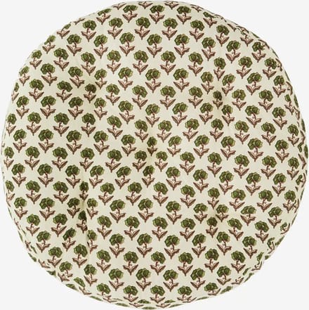 Madam Stoltz - Rond zitkussen - Gebroken wit met groene bloemetjes - 45cm