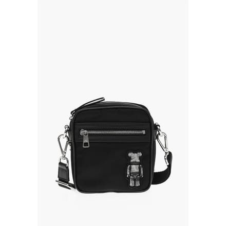 Nylon BEARBRICK crossbodytas met leren afwerking in zwart