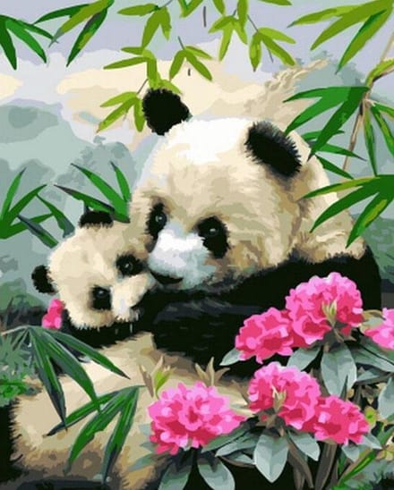 Schilderen op nummer Volwassenen Panda moeder met kleintje - 40 x 50 centimeter