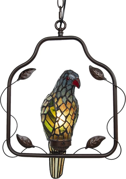 Lumilamp Plafondlamp Tiffany Papegaai Bruin Blauw Metaal