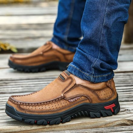 Chaussures d'extérieur décontractées en cuir pour hommes, chaussures de marche antidérapantes à la mode 42 marron