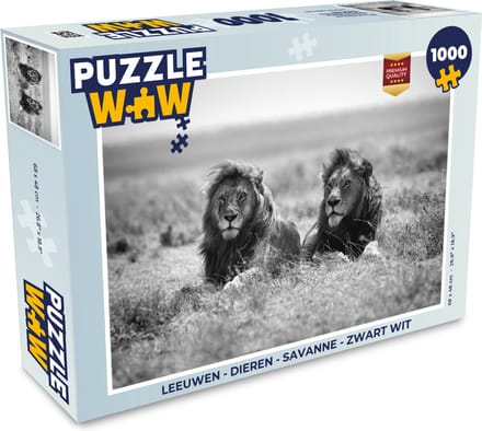 Puzzel Leeuwen - Dieren - Savanne - Zwart wit - Legpuzzel - Puzzel 1000 stukjes volwassenen