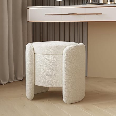 Opberg Poef - Ottomaan Stoel - Extra Zitten - Met Deksel - 48x42 cm - Wit